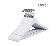 Amber Home EU Gugertree Cintre en Bois Massif Cintre Costume Cintre Veste Finition Lisse de Couleur Blanche avec Barre Antidérapant par Lot de 10