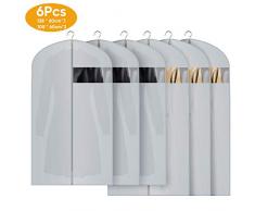 Housses de Vêtements, 6Pcs Housse pour Costume, Lavable Transparent Etanche Anti-Poussière Housses de Protection avec Zip pour Chemise/Costume/Manteaux