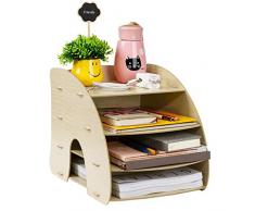Organisateur de bureau en bois Rangement de bureau Bac à courrier avec Porte-stylo Multifonctionnel Étagère de rangement Système de rangement pour livres Journaux et magazines (Blanc54)