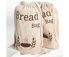 Lot de 2 sac à pain New Living 100 % lin biologique, réutilisables, qualité alimentaire 38 x 27 cm