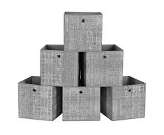 SONGMICS Boîte de Rangement, Lot de 6, Panier, en Tissu Non-Tissé, Coffret de Rangement pour Jouets, Gris Chiné RFB02LG-3
