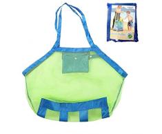 COOLGOEU Sac de Plage XXL Grand pour Jouet de Bain Enfants Bebe Sac de Rangement Fourre-tout Organiseur Pliable pour Famille(Vert Mesh/Bleu Strap)