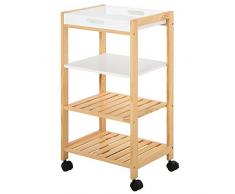Chariot de service desserte de cuisine à roulettes 3 étagères + plateau amovible bois de pin MDF blanc