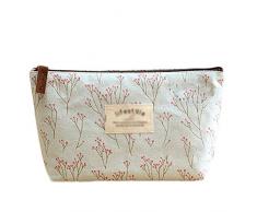 Hosaire Trousse de Maquillage Mignonne Motif Fleurs Sac à Maquillage en Flanelle Organisateur des Cosmétiques de Voyage Zipper Sac Pochette Grande Capacité Bleu