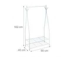 Relaxdays Portant à vêtements SANDRA tringle cintre rangement 2 compartiments rangement chaussures bottes en métal HxlxP: 162 x 90 x 40 cm, blanc foncé