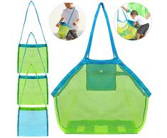 FineGood Lot de 4 sacs de plage en maille, sac fourre-tout, jouets de plage, réutilisable, pliable, léger, sac de rangement pour enfants, femmes, hommes, Vert