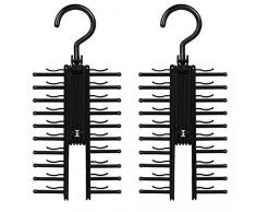 MINGZE 2pcs Cintres Porte-Cravates 20 Supports, pour écharpes, Ceintures, Accessoires, Noir Attacher Ceinture Grille Organisateur Cintre Antidérapant Clips Rotation à 360 degrés