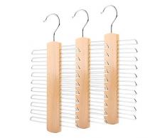 Lawei Lot de 3 Porte-Cravate à 20 Supports Ceinture Cintre Crochet de Cravate en Bois pour écharpes Ceintures Accessoires