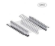 Amber Home EU Add-on Heavy Duty Empilable en Métal pour Pantalon et Jupe Cintre Chrome avec Antidérapant Réglable Clips Lot de 12