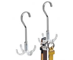 mDesign cintre muni de quatre crochets chacun (lot de 2) – porte-cravate et porte-ceinture pratique pour la garde-robe – argenté/transparent