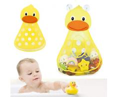 Organisateur de jouets pour le bain pour bébé Forme de canard mignon Sac de rangement en filet avec 2 ventouses pour garder les jouets dans la baignoire