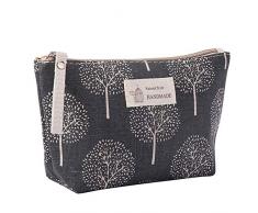 Hosaire Trousse de Maquillage Coton et Lin Motif de Arbre Sac à Maquillage Organisateur des Cosmétiques de Voyage Trousses de Toilette Grande Capacité