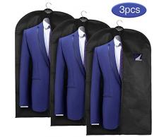 esonmus Housses de Vêtements,3 pcs Housse de Costume,Anti Poussière Etanche Humidité,Housses de Protection avec Fermeture éclair et FenêTre Transparente pour Chemise,Costume,Manteaux,128x60cm,Noir