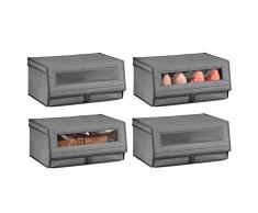 mDesign Boite à Chaussures en Tissu (Lot de 4) – Boite de Rangement empilable avec hublot, Fermeture éclair et Couvercle – bac de Rangement pour Placard ou étagère – Gris foncé
