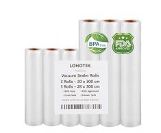 Mise sous vide Sac sous vide alimentaire, Rouleaux demballage pour Machine sous vide 3 Packs 28cm x 300cm et 3 Packs 20cm x 300cm pour Économiseur de nourriture
