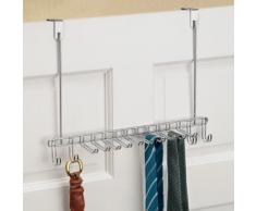 InterDesign Classico portemanteau pour porte, patère en métal chromé avec 14 crochets pour ceintures et cravates, argenté