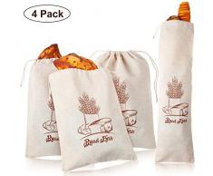 4 Sacs de Pain en Lin Sacs de Rangement de Pain avec Cordon de Serrage Sac de Lin Réutilisable Sacs dÉpicerie Imprimé pour Stockage de Nourriture Pain Fait Maison, 12 x 16 Pouces et 27 x 8 Pouces