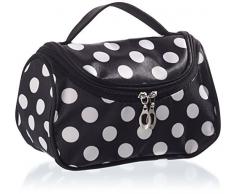 Black Zipper Sac Cosmétique Trousse de Toilette Trousse de Maquillage Sac à Main avec des Motifs de Points