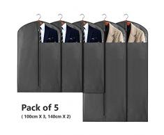 AMX Housse de protection pour armoire avec fenêtre transparente pour vêtements dhiver / robe longue / uniforme / costumes, taille 2 pour vêtement de longueur différente, lot de 5, gris foncé