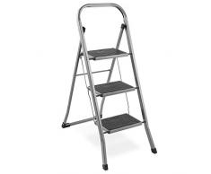 VonHaus Escabeau en acier à 3 marches - Pieds antidérapants - design pliable facile à ranger - parfait pour la maison/la cuisine/le garage - Marchepied