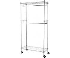 AmazonBasics Portant à double tringle avec roulettes, Chromé