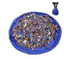 2 en 1 Sacs à Jouets pour Enfants Bébé 150cm Sac de Rangement Tapis de Jeu Pliable Organisateur de Blocs de Construction Portable 150cm Pour Maison/Outdoor/Voyage (150cm-Blue)