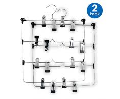 LOHAS Home Cintre Porte Jupes 4 Barres avec Pinces Métal Chromé, 32 x 36 cm, Lot de 2