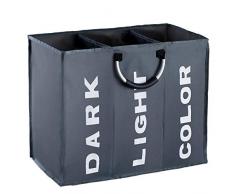 3 compartiments sac a Linge, IHOMAGIC Panier à Linge Pliable Sac de Rangement avec Poignée Corbeilles pour Linge sale 80L Vêtements Sac pour lessive Pour la chamber Hôtel Dortoir 60*32*49cm Gris foncé