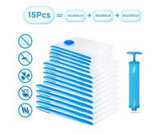 Fansteck Lot de 15 Sac de Rangement sous Vide, Bonne étanchétité réutilisable Les Housse de Rangement sous Vide avec Pompe de Voyage pour literies, vêtements, Peluches,etc