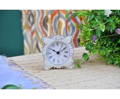 NIKKY HOME Pewter Jolie Petite et mignonne Horloge de table de chevet avec strass cristal de quartz analogique 3 '' bureau et étagère pour Salon Salle de bain Décoration, émail blanc