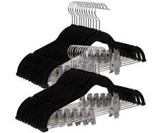 SONGMICS Lot de 30 Cintres floqués, Porte-Pantalons de 42,5 cm, Pinces Amovibles, Anti-Glisse, Gain de Place, Modèle dulte pour Costumes, Manteaux, Haut à Bretelles, Noir CRF12B-30