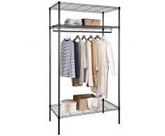 amzdeal Portant Vêtements Penderie Armoire de Rangement Métal de Haute Qualité Solide Spacieux Rangement pour Vêtements Organisateur avec 2 Etagère et Barre de Suspension-Dimensions:88x45x172cm