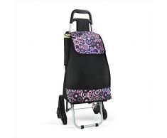 Cosaving Chariots de Courses Pliable à Roulette Chariots de Courses en Acier Inoxydable Monter des Escaliers 2 en 1 Caddie Courses 40x32x93cm avec Folded Plastic Plate Noir Circle Rouge