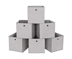 SONGMICS Boîte de Rangement, Lot de 6, Coffre de Rangement, Pliable, en Tissu Non tissé, Bac pour Jouets, vêtements, Gris Clair RYFB06W