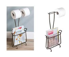 InterDesign Axis porte-papier toilette avec porte-revues porte-papier hygiénique en métal pour 2 rouleaux avec panier de rangement, couleur bronze