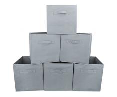 EZOWare Boîtes de Rangement Ouvertes en Textile Non-Tissé, Tiroir en Tissu pour Linge, Jouets, Vêtement, Disques DVD - Pack de 6/ Gris