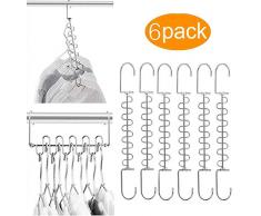 TOPmore Cintre pour Pantalons, Cintres Métalliques à Multicouches Anti-Glisse,Cintre Gain de Place, Pivotantes pour Jeans, Pantalons, Cravates, Ceintures, avec 2 Cintre Magique (Hangers Hooks-6pcs)
