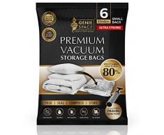 GENIE SPACE - Sacs de Rangement sous Vide de qualité supérieure | pour vêtements, literie et couettes (jusquà 80% de Compression) | Jusquà 35% Plus épais (6 x Petit - 60x40cm)