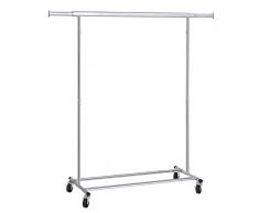SONGMICS Portant, Penderie à vêtements, Charge 90 kg, Portant à roulettes, en Métal chromé, Longueur réglable, Mobile, Style Industriel HSR13S