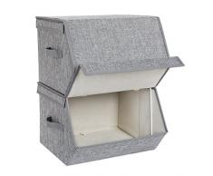 SONGMICS RLB02GY Lot de 2 boîtes de Rangement avec Couvercle magnétique à Rabat empilables avec Housse en Tissu, Cadre en métal et poignées latérales pour Accessoires, Jouets, vêtements RLB02GY