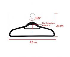 Logei® 50x Cintres à revêtement en velours antidérapant Crochet en acier inoxydable/Noir