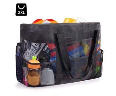 FORMIZON Grand Sac de Plage en Maille Pliable avec Fermeture éclair, 70x45x18cm Sac Fourre-Tout de Plage Anti-Sable, Sac de Rangement pour Lété Vacances, Piscine, Voyage, Vêtements, Jouets, Gym