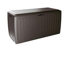 Deuba Coffre Malle de Rangement avec 6 Roues Brun 290 L Poids Max. 100 kg Stockage Coussins Accessoires Jardin Aspect Rayures résistant aux intempéries et UV