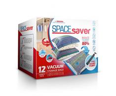SPACESAVER Premium Sacs de Rangement sous Vide 80% Plus de Rangement! Pompe à Main pour Voyager Double Fermeture éclair et Turbo-Valve Triple pour Un Gain de Place (Variety 12 Pack)