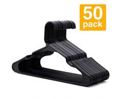 HOUSE DAY Lot de 50 Cintres en Plastique Cintre Standard Cintre Adulte première qualité avec Accroches Cintres durables et Minces pour vêtements, Longueur 42 cm (Noir)