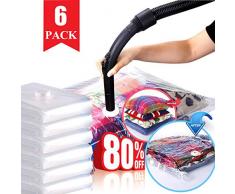 HELLOCAM Sac de Rangement sous Vide, 2 Sacs de 80x100cm+4 Sacs de 60x80cm Sac de Compression Voyages Réutilisables pour Matelas, Tente, Vêtements, Couettes, Literie, Oreillers