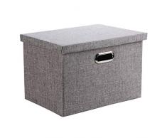 Boîte de Rangement, Wintao Pliable en Tissu de Lin Vêtements Paniers de Rangement avec Couvercle, Gris, 3 Tailles-L