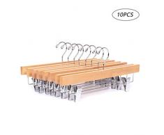 Ambre Home EU Solide Gugertree Presse Pant Jupe Cintres en Bois Cintres Lâche avec 2-Adjustable Antirouille Clips Finition Blanc Lot de 10