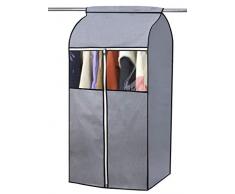 MISSLO Housse de protection pour vêtements à suspendre avec fenêtres transparentes en PVC, gris, 43”