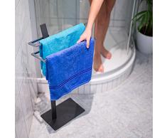 Relaxdays Porte-Serviettes sur Pieds GRAO Acier chromé Optique INOX 2 Bras Support pour Serviettes de Bain Design Moderne et élégant Valet de Chambre, Anthracite 85 x 40 x 20 cm